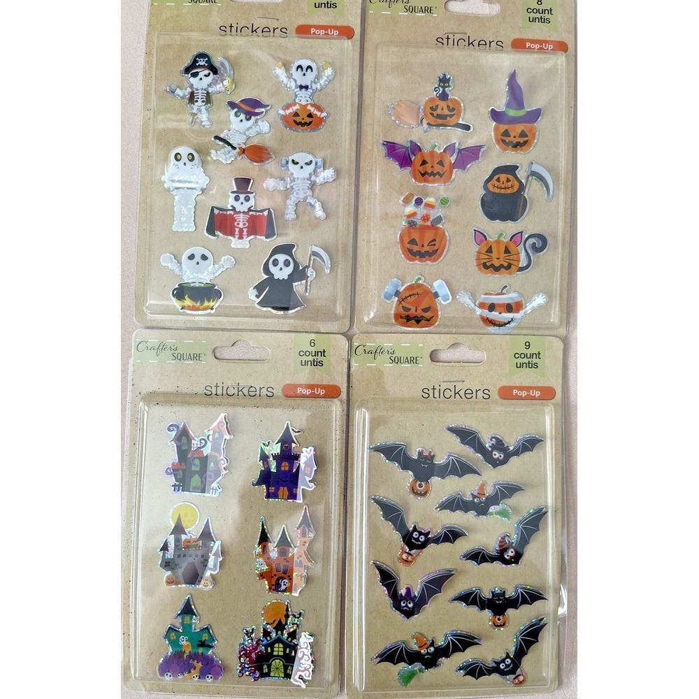 4 Packs Crafter's Square Halloween Pop Up Stickers Skeletons Haunted House Bats